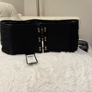 BCBGMaxAzria Black Stretch Belt with Gold Accents